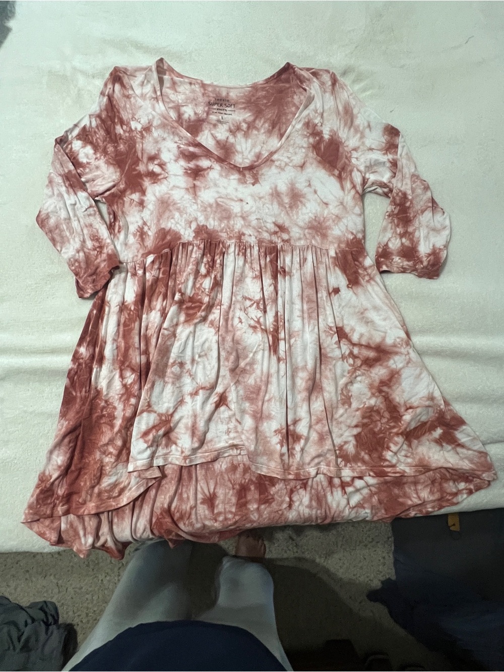 Woman’s tie-Dye Long Sleeve Babydoll Dress/Blouse- Rose